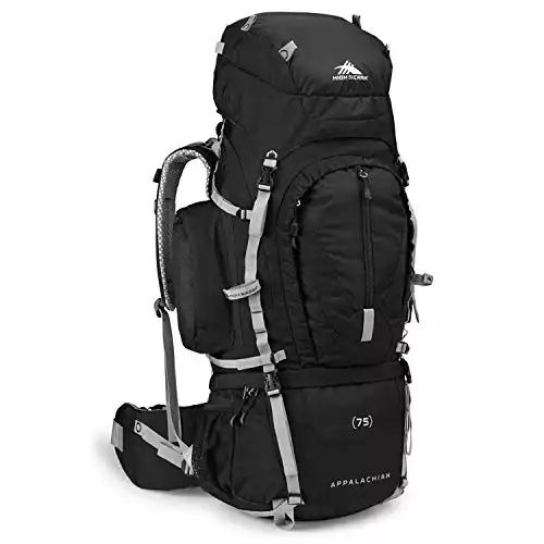 High Sierra Appalachian Top Load Internal Frame Hiking Pack, Black/Black/Silver, 75-Liter